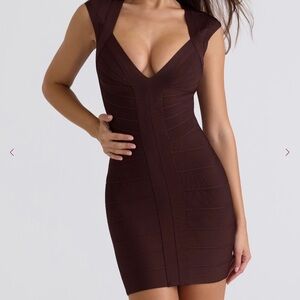 House of CB Chocolate V-Neck Mini Dress